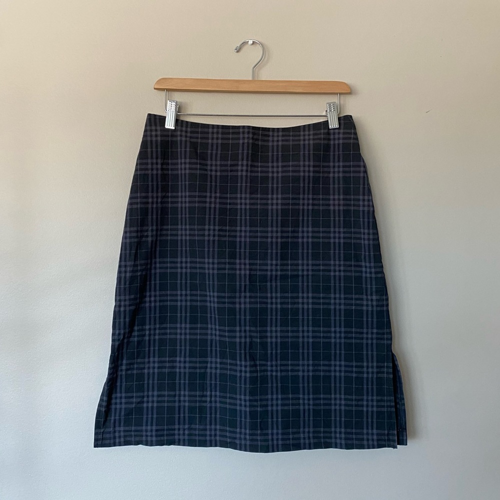 Black and Grey Check Office Siren Bayonetta Midi Skirt